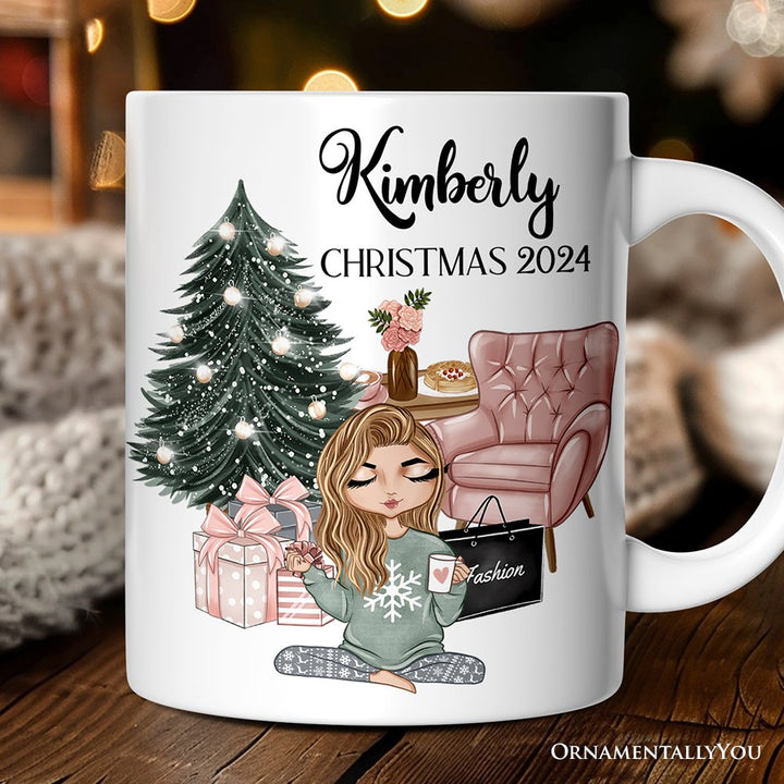 Glamorous Girl Personalized Christmas Mug, Fashionista Teenager Shopping Addict Holiday Gift Personalized Ceramic Mug OrnamentallyYou 12oz Mug Customized 