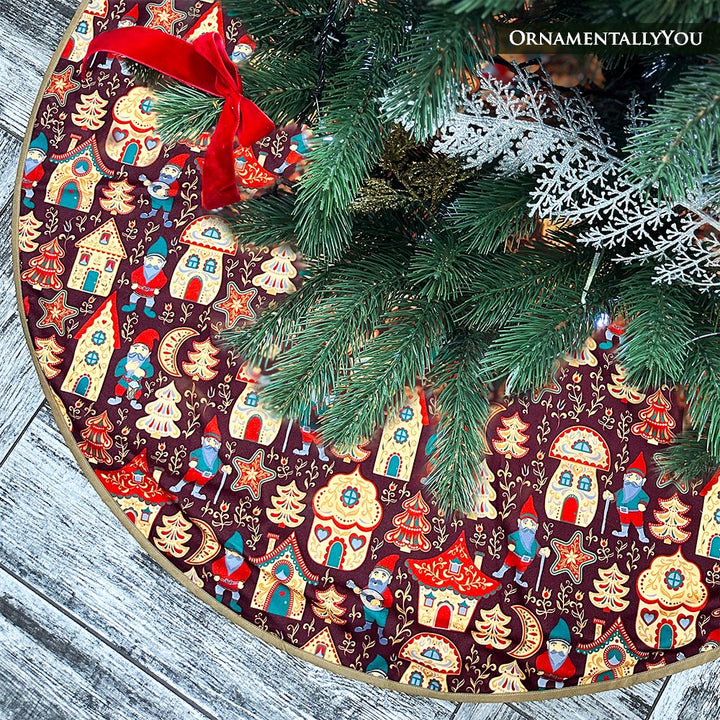 Gnome Folk Pattern Vintage Christmas Tree Skirt Tree Skirt Nantong Prince Home Fashion Co., Ltd. 48 Inches 