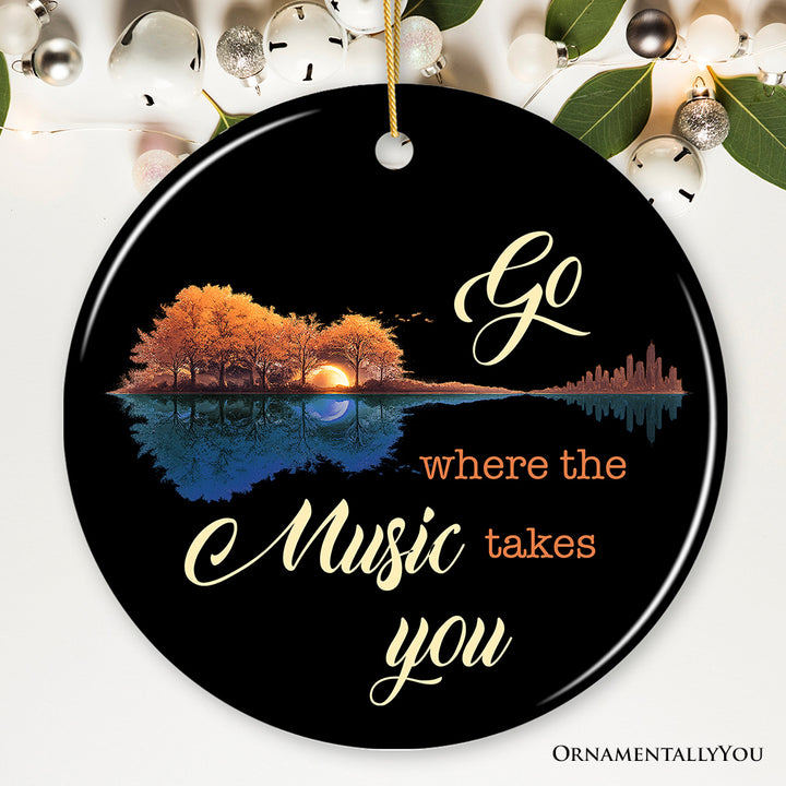 Go Where The Music Takes You Ornament, Guitar Reflection Musician Gift and Tree Decor