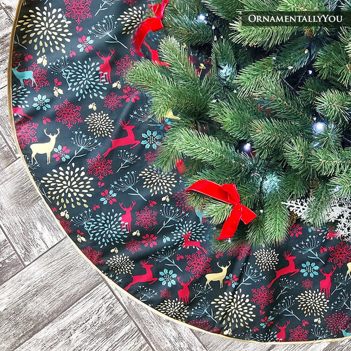 Gold and Red Deer Decoration Pattern Holiday Tree Skirt Tree Skirt Nantong Prince Home Fashion Co., Ltd. 48 Inches 