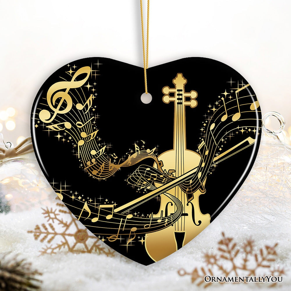 Golden Symphony of Violin Ornament, Serenade of Harmonious Melodies, Gift for Music Lovers Ceramic Ornament OrnamentallyYou Heart 