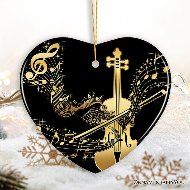 Golden Symphony of Violin Ornament, Serenade of Harmonious Melodies, Gift for Music Lovers Ceramic Ornament OrnamentallyYou Heart 