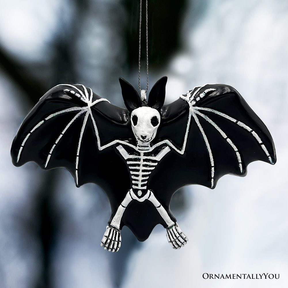 (Pre-Order) Gothic Bat Skeleton Handcrafted Glass Ornament, Horror Tree Halloween Decor Glass Ornament OrnamentallyYou 