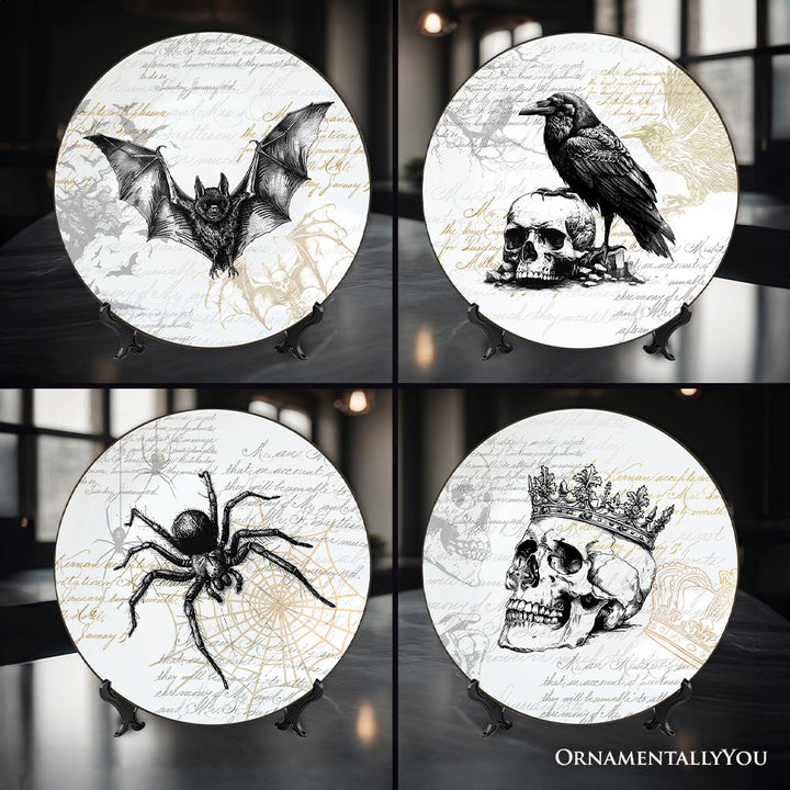 (Pre-Order) Gothic Elegance Set of 4 Plates with Real Gold Trim, Halloween Tableware Collection for Salad, Dessert, Appetizer, and Side Plates Plate Sets OrnamentallyYou 