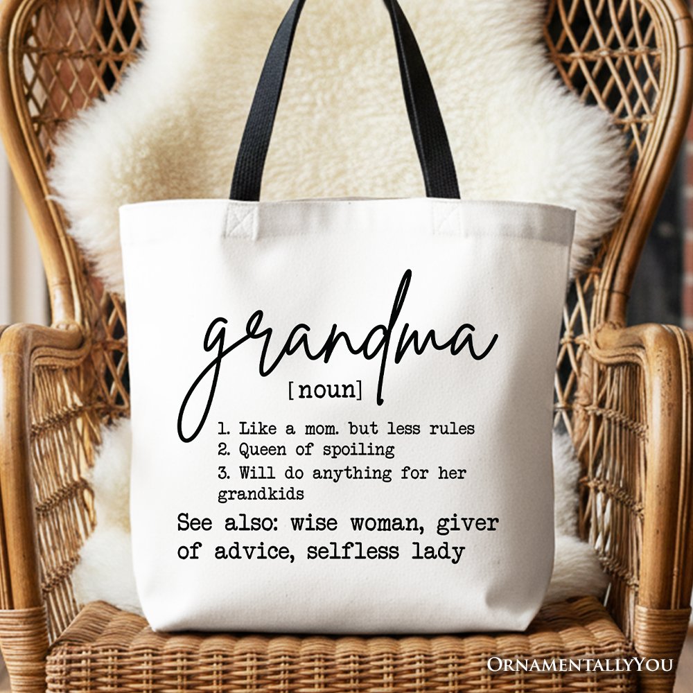 Grandma Definition Canvas Tote Bag, Funny Gift Shopper for Nana Tote Bag OrnamentallyYou Black Handle 