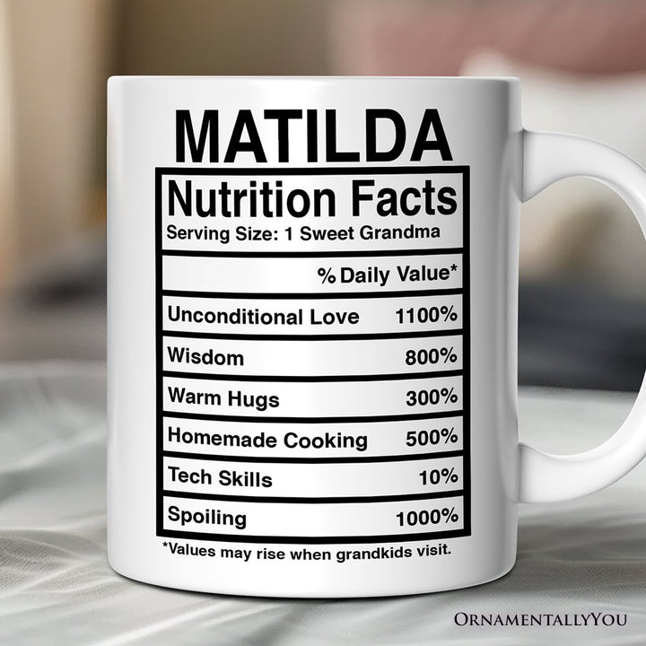 Grandma Nutrition Facts Personalized Mug, Birthday Gift With Custom Name Personalized Ceramic Mug OrnamentallyYou 12oz Mug Customized 