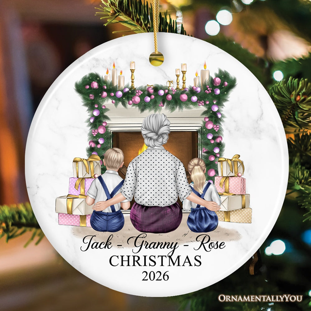 Grandma and Grandsons Personalized Christmas Ornament, Grandmother Holiday Gift Ceramic Ornament OrnamentallyYou Circle 