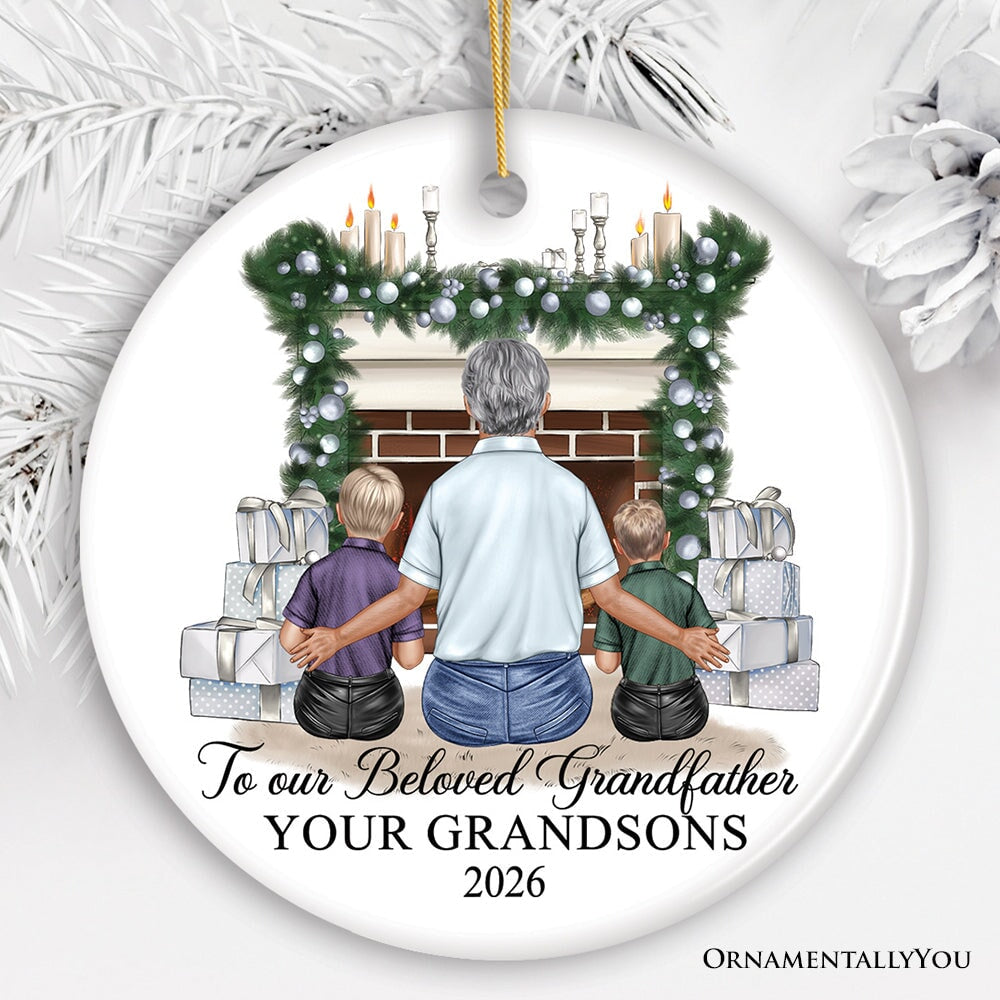 Grandpa and Grandsons Personalized Christmas Ornament, Grandfather Holiday Gift Ceramic Ornament OrnamentallyYou Circle 