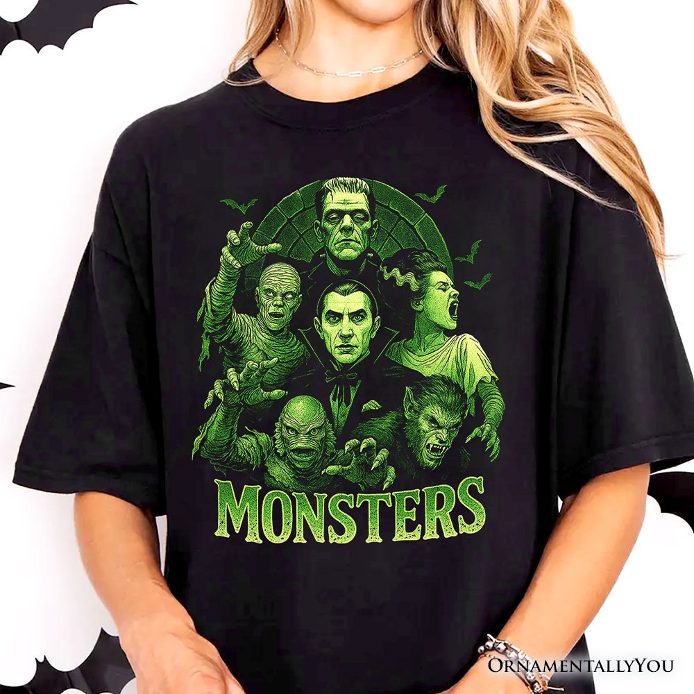 Green Retro Monsters T-Shirt, Vintage Classic Horror Halloween Tee T-Shirts OrnamentallyYou 