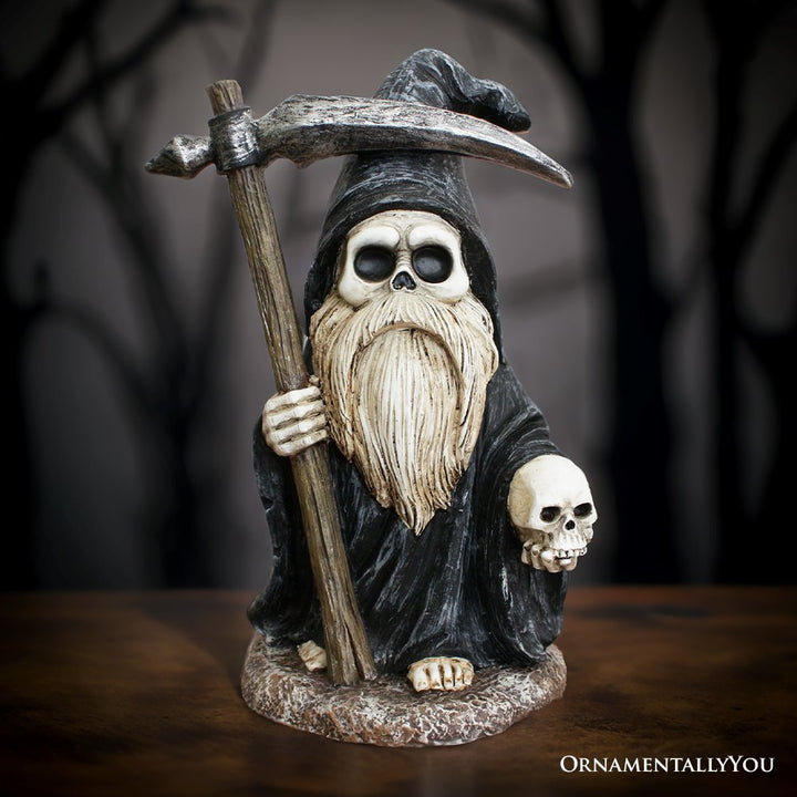 Grim Reaper Gnome Figurine 7", Gothic Occult Statue Yard Decoration Resin Statues OrnamentallyYou 