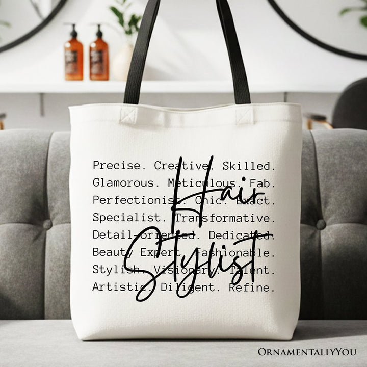 Hair Stylist Definition Canvas Tote Bag, Beauty Salon Appreciation Words Gift Shopper Tote Bag OrnamentallyYou Black Handle 