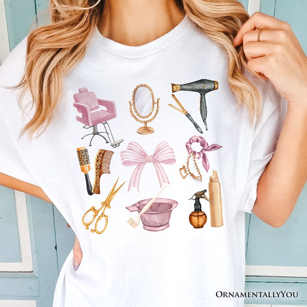 Hairstylist Coquette Aesthetic T-Shirt, Pink Hair Dresser Tee T-Shirts OrnamentallyYou 