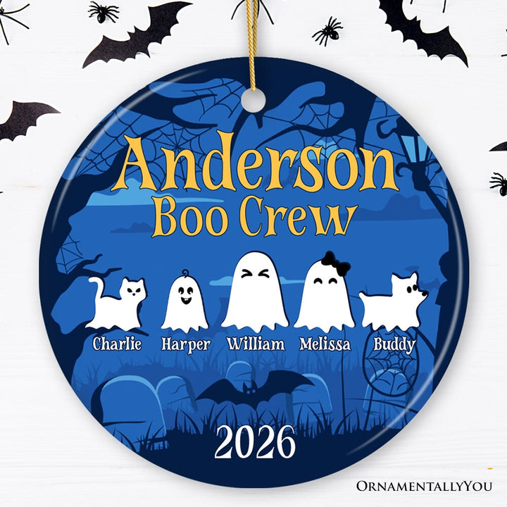 Halloween Ghost Family Members Personalized Ornament, Cute Boo Crew Gift, Spooky Season Home Decor Ceramic Ornament OrnamentallyYou Circle 