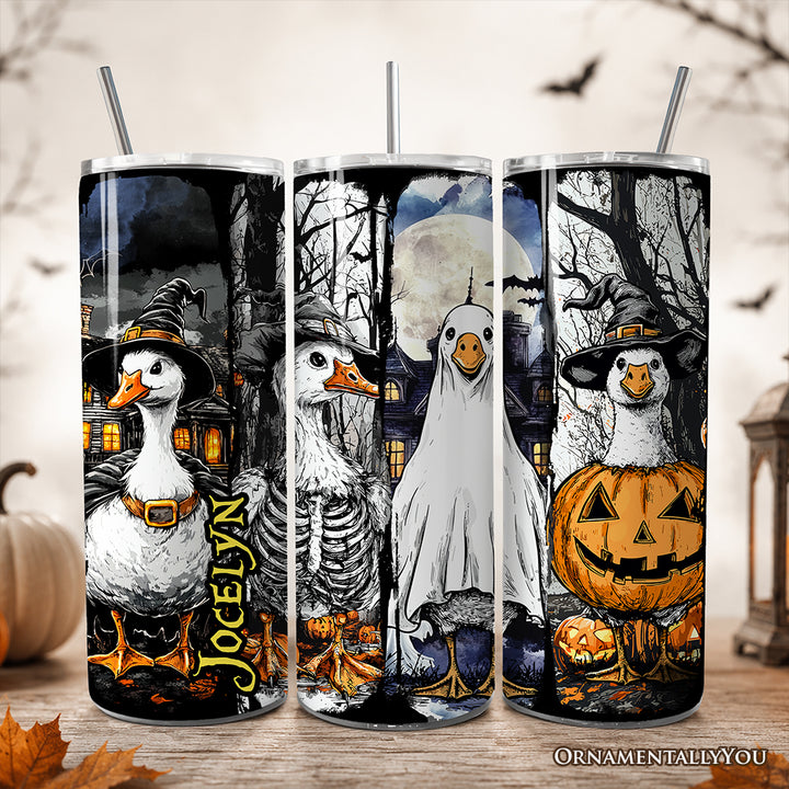 Halloween Goose in Costume 20oz Personalized Tumbler With Lid and Stainless Steel Straw, Birder Spooky Fall Gift Cup