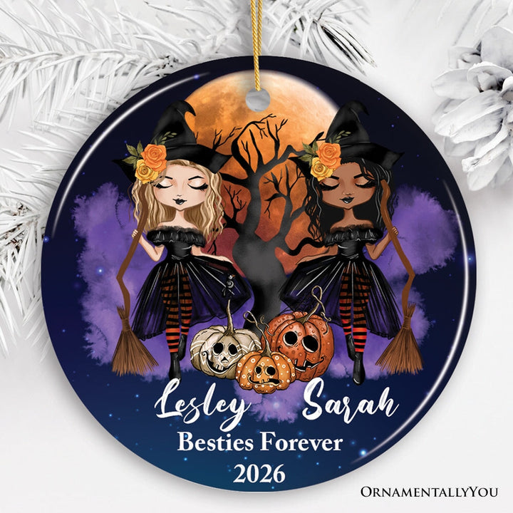 Halloween Witch Besties Personalized Ornament Ceramic Ornament OrnamentallyYou Circle 