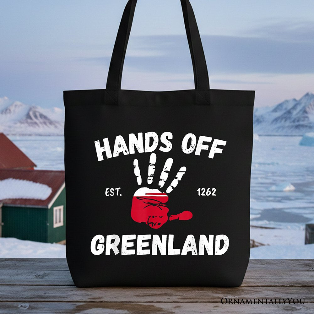 Hands Off Greenland Canvas Tote Bag OrnamentallyYou Black 