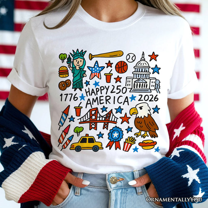 Patriotic USA 4th of July T-Shirt, 250 Year Anniversary Independence Day Tee T-Shirts OrnamentallyYou White XS Happy 250