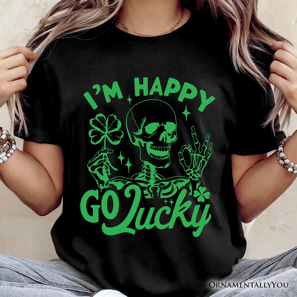 Happy Go Lucky Clover Skeleton St Patrick’s Day T-Shirt, Green Shamrock Vintage Tee T-Shirts OrnamentallyYou 