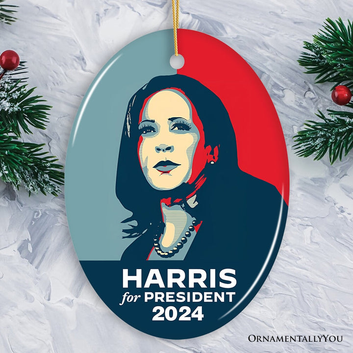 Harris for President 2024 Vintage Pop Art Ornament, Election Christmas Gift Ceramic Ornament OrnamentallyYou Oval 