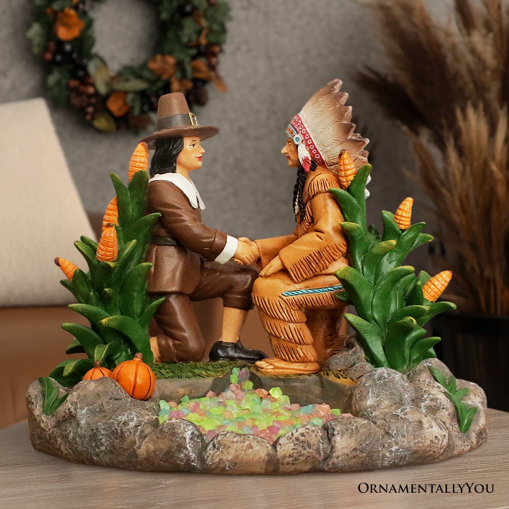 (Pre-Order) Harvest Harmony Kinship Between Native Americans and Pilgrims Figurine, 6" Fall Decor and Thanksgiving Statue Resin Statues OrnamentallyYou 