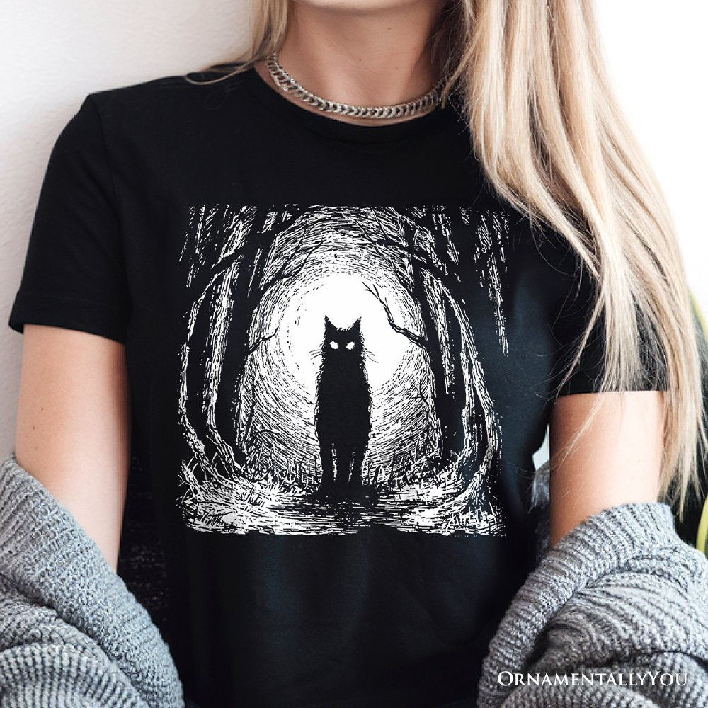 Haunted Forest Black Cat T-Shirt, Spooky Halloween Night Tee T-Shirts OrnamentallyYou 