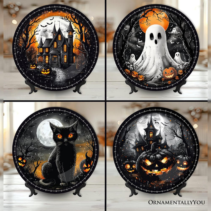 (Pre-Order) Haunted Night Set of 4 Plates, Black Halloween Tableware Collection for Salad, Dessert, Appetizer, and Side Plates Plate Sets OrnamentallyYou 