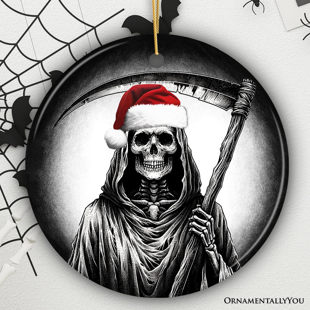 Haunting Santa Grim Reaper Ornament, Spooky Christmas Decor for Unique Halloween Tree Gift Ceramic Ornament OrnamentallyYou Circle 