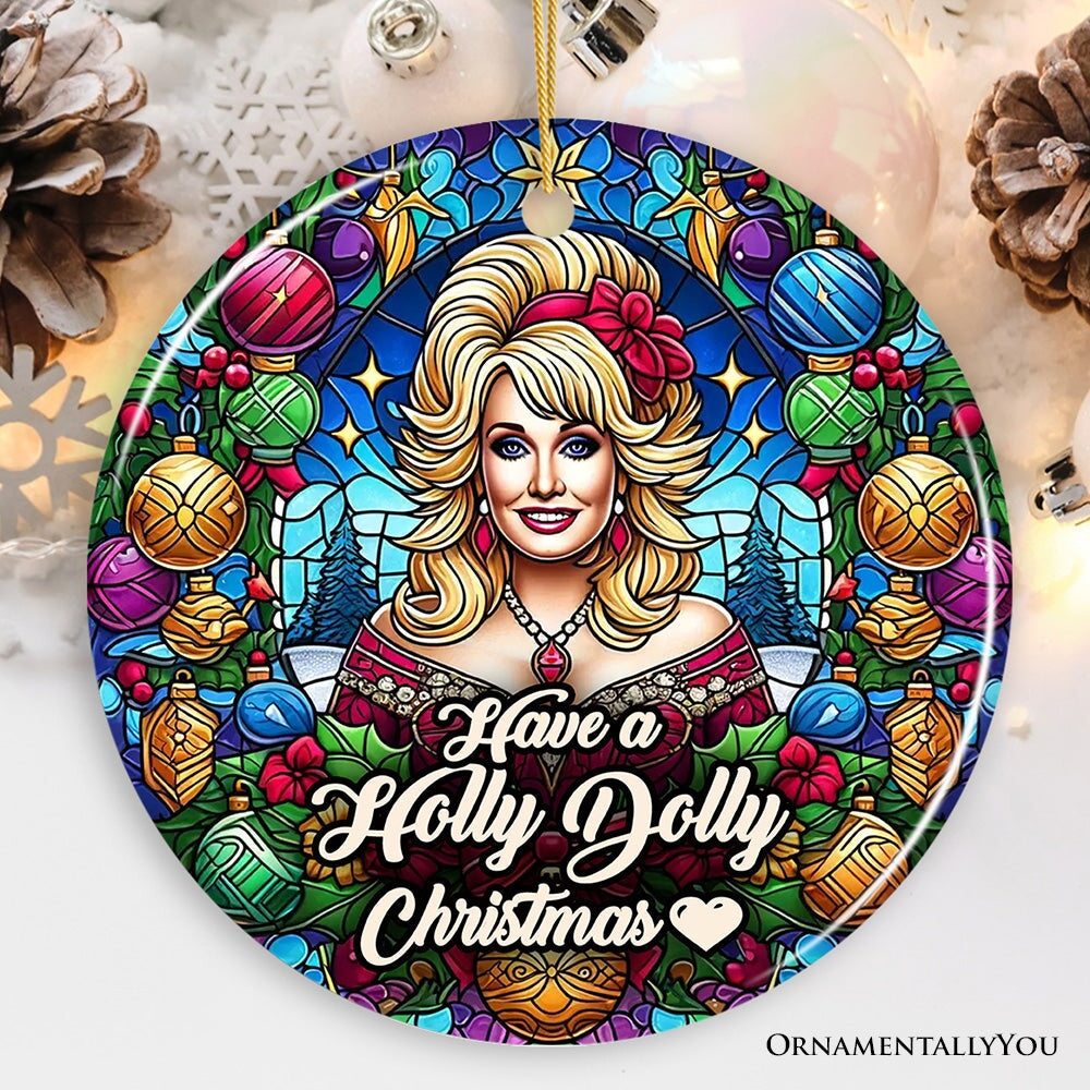 Have a Holly Dolly Christmas Ornament, Marvelous Country Keepsake Ceramic Ornament OrnamentallyYou Circle 