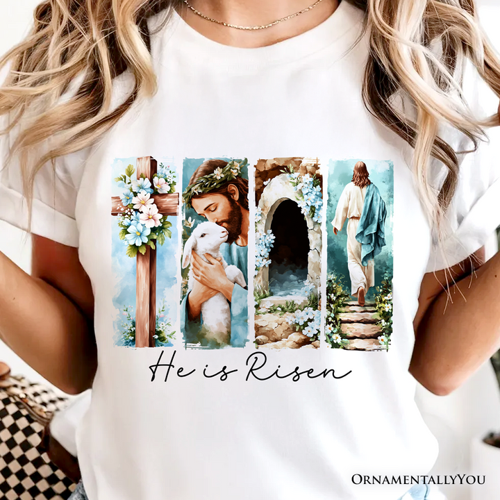 He Is Risen Christian Brushstroke T-Shirt, Festive Easter Tee
