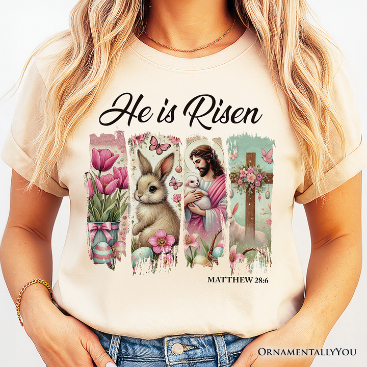 He Is Risen Easter Jesus T-Shirt, Matthew 28:6 Christian Tee for Believers