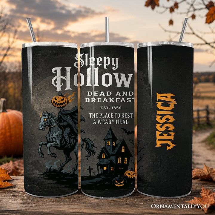 Headless Horseman Sleepy Hollow Halloween 20oz Personalized Tumbler With Lid and Stainless Steel Straw, Dead and Breakfast Retro Gift Cup
