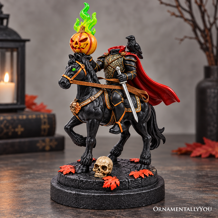 (PRE-ORDER) Headless Horseman Sleepy Hollow LED Lighted Statue, 9" Hauntingly Halloween Decoration Figurines