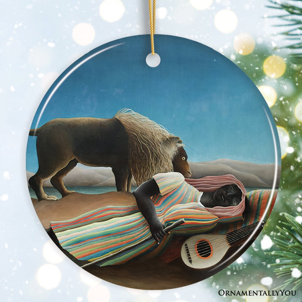 Henri Rousseau the Sleeping Gypsy Ornament, Famous Painting Christmas Decoration Souvenir Ceramic Ornament OrnamentallyYou Circle 