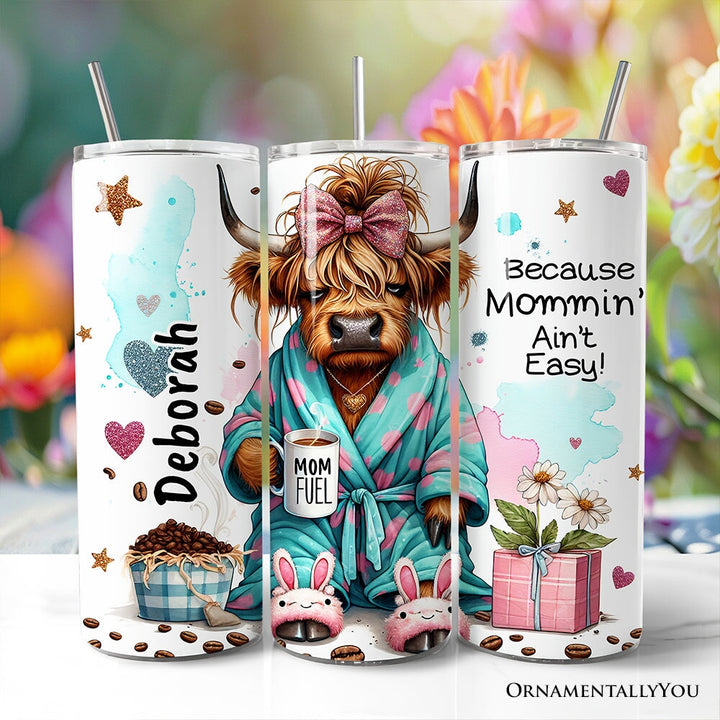 Highland Cow Mom Life 20oz Personalized Tumbler With Lid and Stainless Steel Straw, Sarcastic Motherhood Gift Cup Tumbler OrnamentallyYou Customized 
