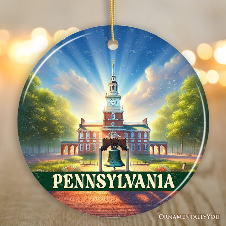Historic Liberty Bell and Independence Hall Pennsylvania Ornament, Colonial Landmark Christmas Gift and Travel Souvenir