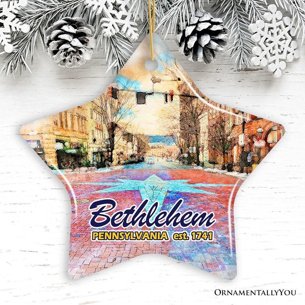 Historical Bethlehem City Ceramic Ornament, Pennsylvania Travel Christmas Keepsake Ceramic Ornament OrnamentallyYou Star 