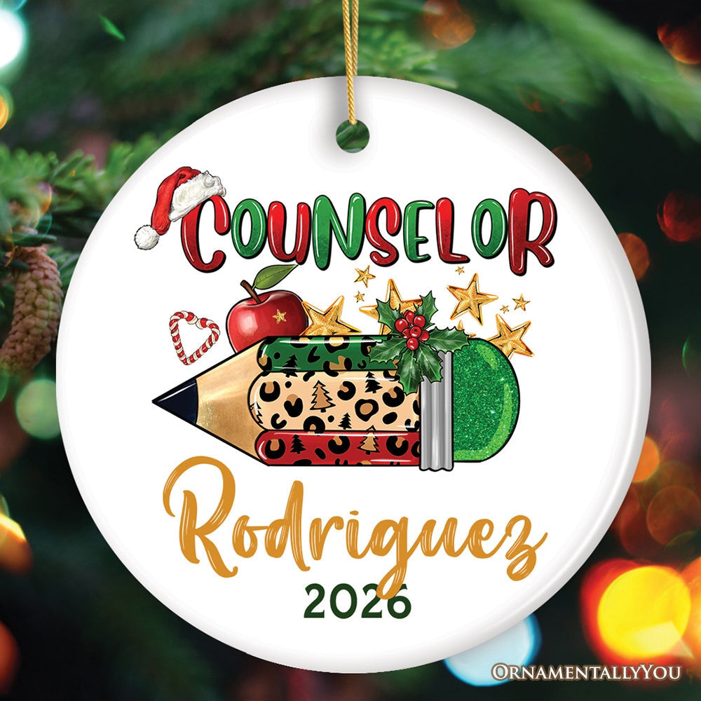 Holiday Pencil Art Personalized School Counselor Christmas Ornament Ceramic Ornament OrnamentallyYou Circle 