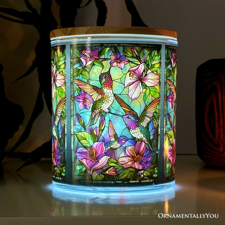 Hummingbird Faux Stained Glass LED Tea Light Candle, Delicate Nature Inspired Decor With Soft Glow Candles OrnamentallyYou 