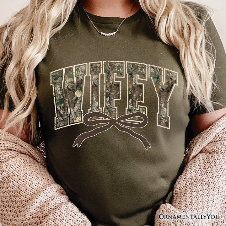 Hunting Wifey Camo Varsity T-Shirt, Country Wife Bow Tee T-Shirts OrnamentallyYou 