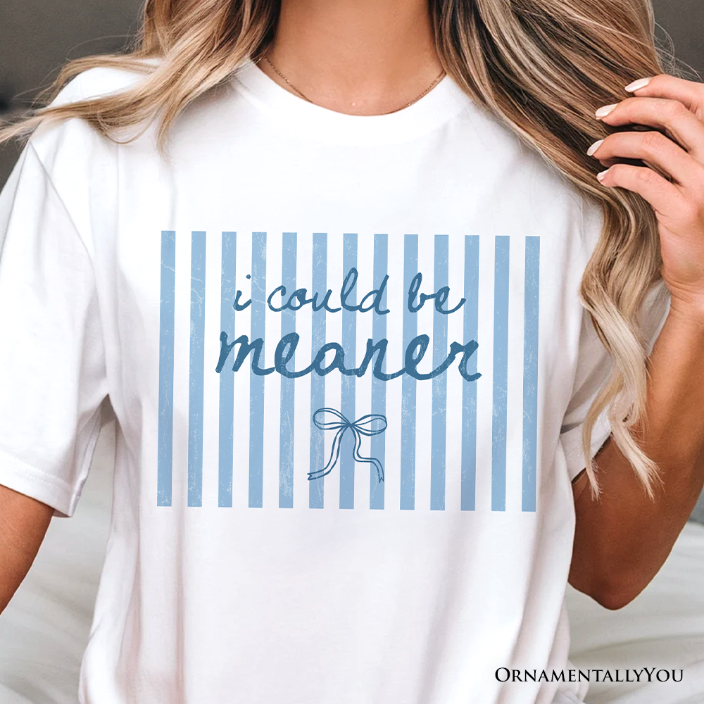 I Could Be Meaner Striped T-Shirt, Funny Blue Sarcastic Coquette Tee