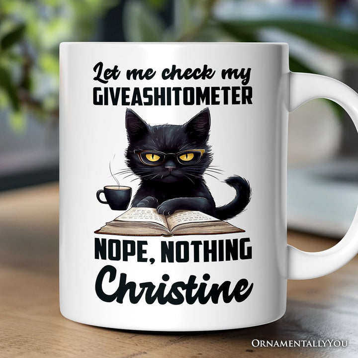 I Could Not Care Less Cat Personalized Mug, Sarcastic Black Cat Gift With Custom Name Personalized Ceramic Mug OrnamentallyYou 12oz Mug Customized 