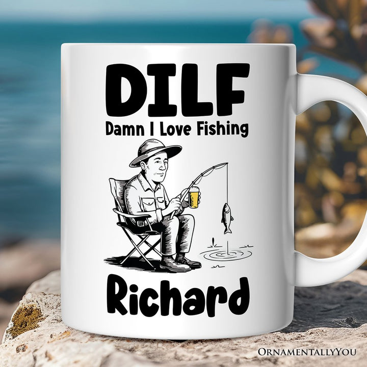 I Love Fishing Personalized Mug, Playful Fisherman Lover Man's Gift With Custom Name Personalized Ceramic Mug OrnamentallyYou 12oz Mug Customized 