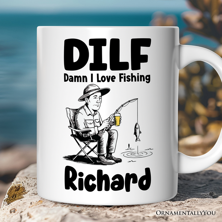 I Love Fishing Personalized Mug, Playful Fisherman Lover Man's Gift With Custom Name