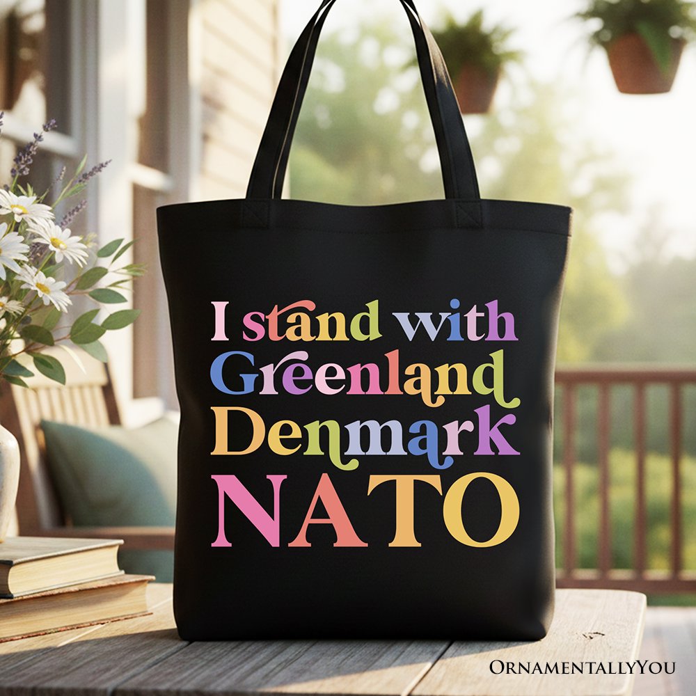 I Stand With Greenland Denmark NATO Canvas Tote Bag OrnamentallyYou Black 