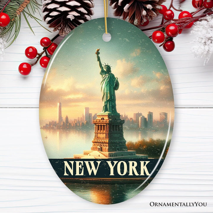 Iconic New York Statue of Liberty Ornament, Patriotic American Landmark Christmas Gift and Heritage Souvenir Ceramic Ornament OrnamentallyYou 