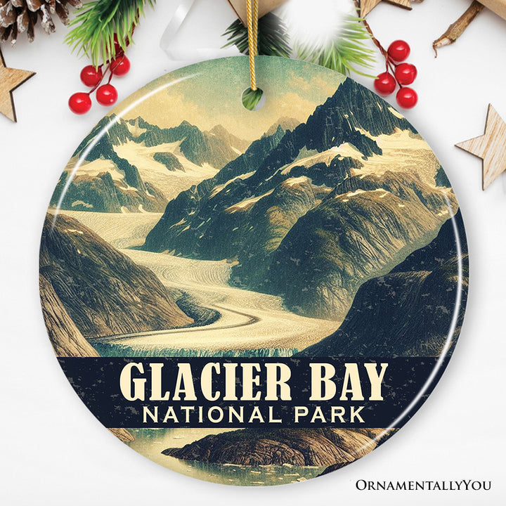 Icy Glacier Bay National Park Ornament, Alaska Glacial Fjord Landscape Christmas Gift and Coastal Wilderness Souvenir