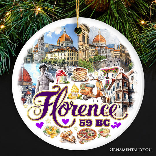 Illustrated Scenery of Florence City Ceramic Ornament, Italy Travel Souvenir and Christmas Gift Ceramic Ornament OrnamentallyYou Circle 