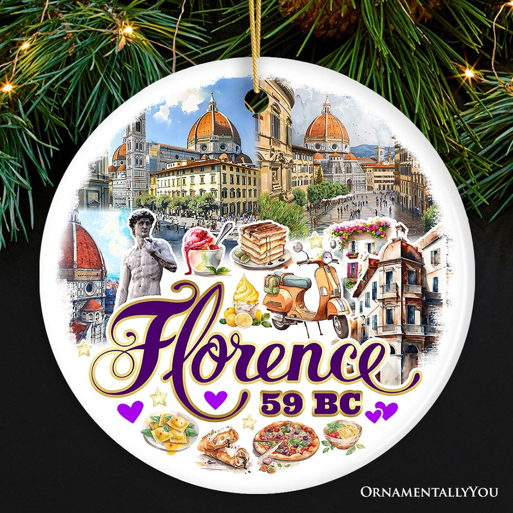 Illustrated Scenery of Florence City Ceramic Ornament, Italy Travel Souvenir and Christmas Gift Ceramic Ornament OrnamentallyYou Circle 