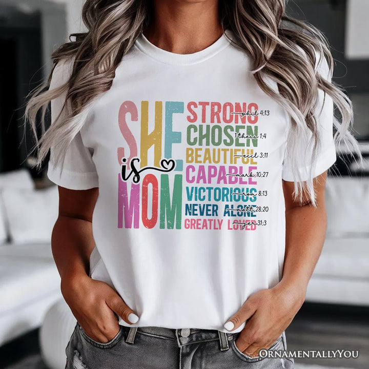 Inspirational Christian Mom T-Shirt, Affirmation White Tee for Strong and Motivated Mothers T-Shirts OrnamentallyYou 