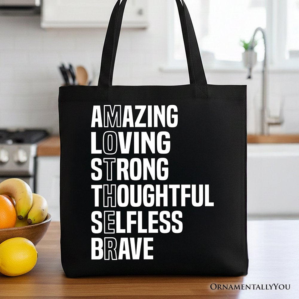 Inspirational Mom Tote Bag, Definition Gift Shopper for Brave and Thoughtful Mothers Tote Bag OrnamentallyYou Black 